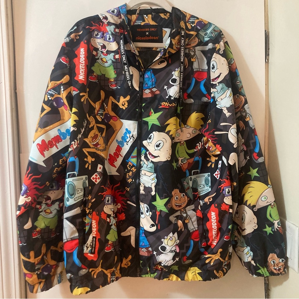 Members Only X Nickelodeon Hooded Windbreaker Jacket Men’s Large Black.
